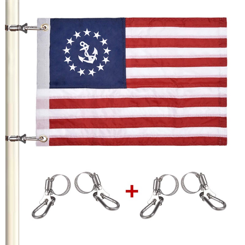 FLAGMESAGE Universal Boat Flag Marine 12"x18" with 4 Boat Flag Pole Kits, Ensign Nautical American Flag Fully with Sewn Stripes for Yacht Boat - Image 1